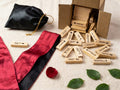 Couples Interactive Wooden Block Game & Romantic Gift Set with Satin Ribbon and Storage Pouch