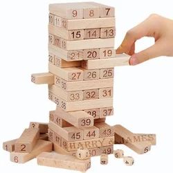 Wooden Number Stacking Tower Game with Dice | Educational Balancing Block Toy for Kids & Family
